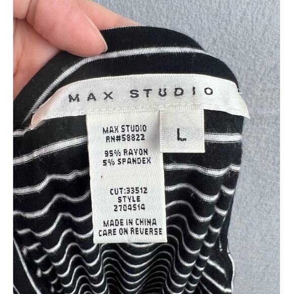 MAX STUDIO Black/White Striped Stretchy Fold Over Waist Blend Maxi Skirt L - Picture 4 of 6